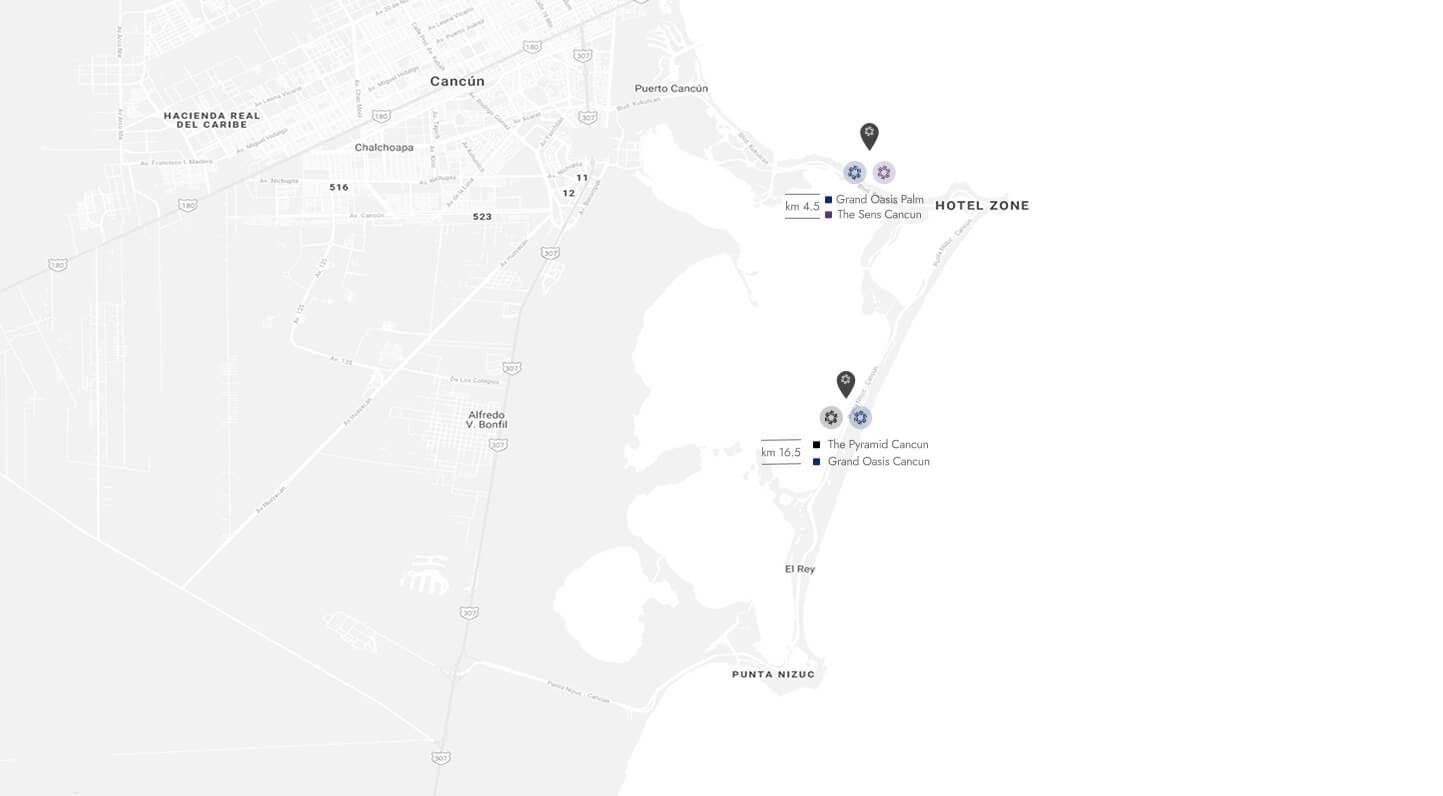 Mapa de ubicación del hotel The Grand Oasis Cancun
