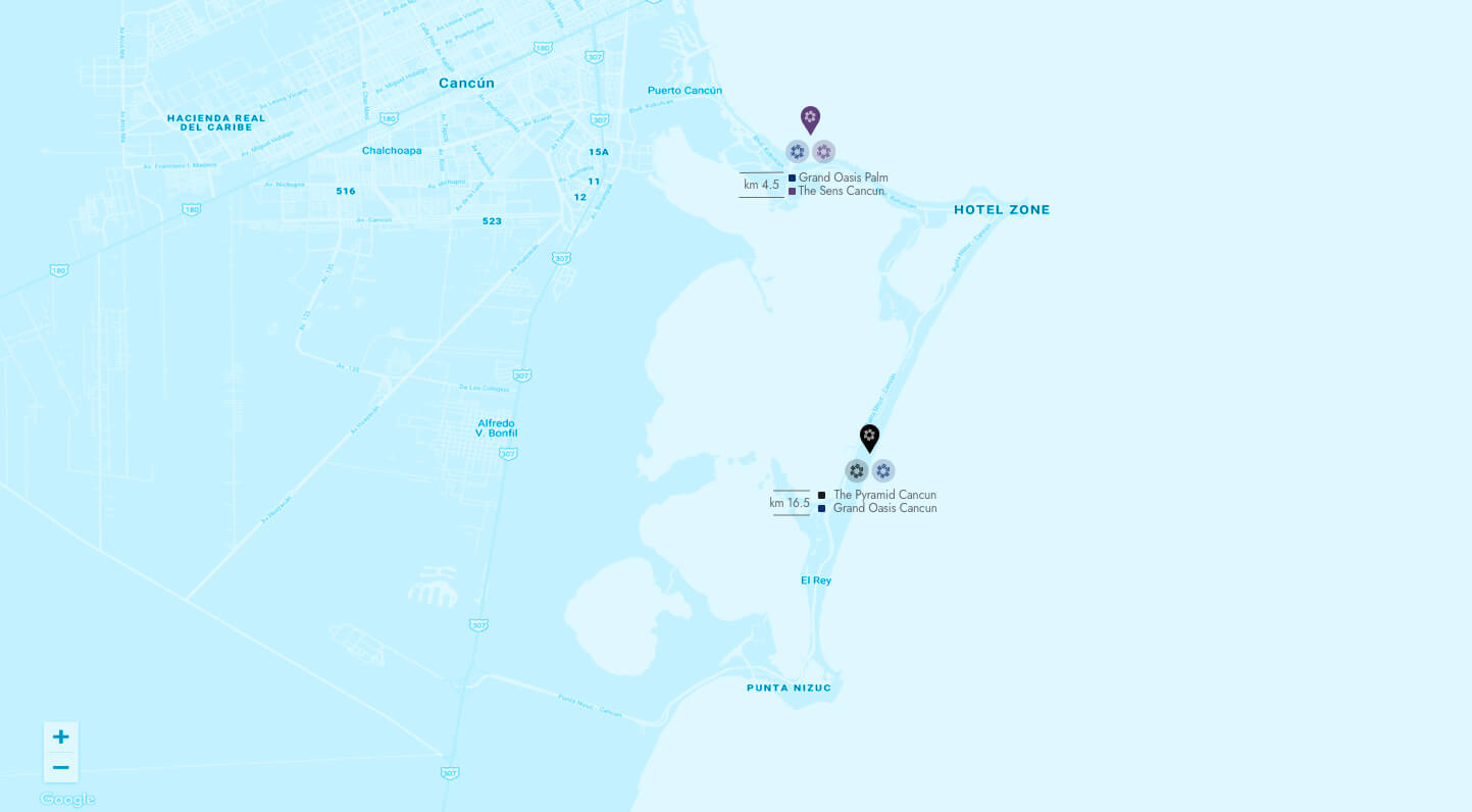 Location map of The Grand Oasis Cancun