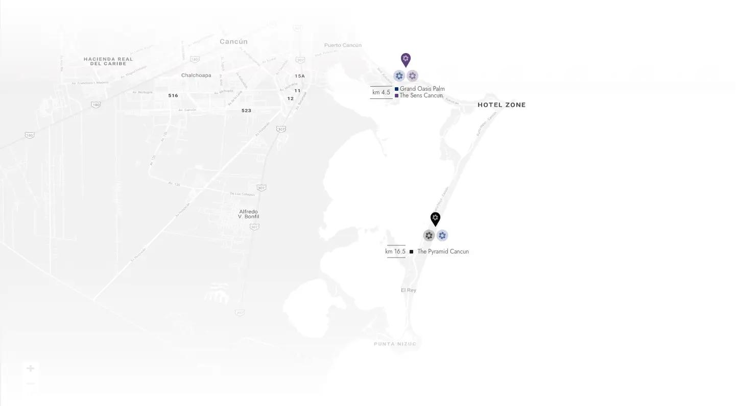 Mapa de ubicación del hotel Grand Oasis Cancun